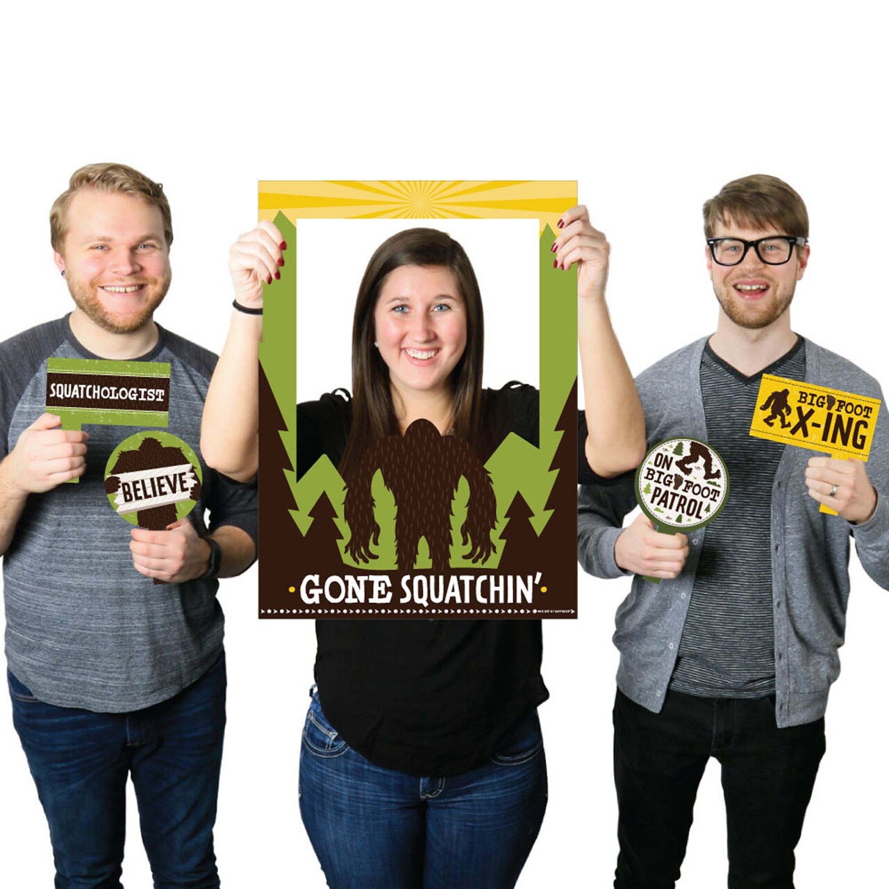 Big Dot of Happiness Sasquatch Crossing - Bigfoot Party or Birthday Party Selfie Photo Booth Picture Frame and Props - Printed on Sturdy Material